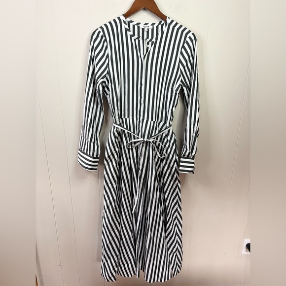 Madewell Tie-Waist Midi Shirtdress in Stripe green white size 8 new - Picture 5 of 8